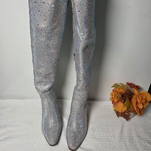 Sparkling Silver Over the Knee Boots